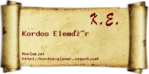 Kordos Elemér névjegykártya